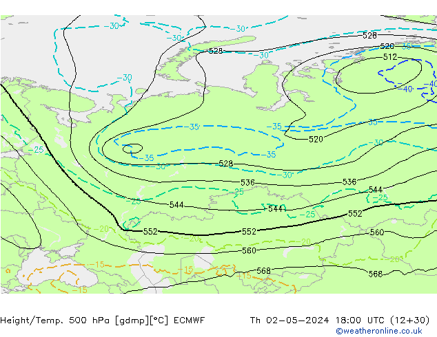 Z500/Rain (+SLP)/Z850 ECMWF gio 02.05.2024 18 UTC