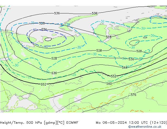 Z500/Yağmur (+YB)/Z850 ECMWF Pzt 06.05.2024 12 UTC