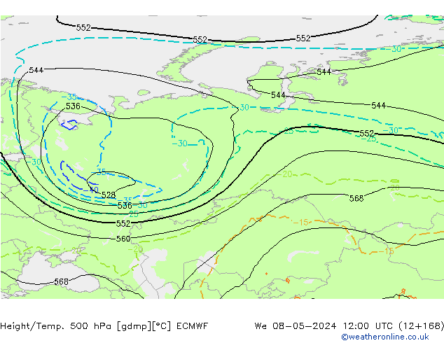 Z500/Rain (+SLP)/Z850 ECMWF We 08.05.2024 12 UTC