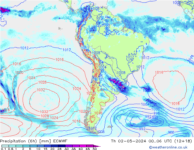 Z500/Rain (+SLP)/Z850 ECMWF jue 02.05.2024 06 UTC