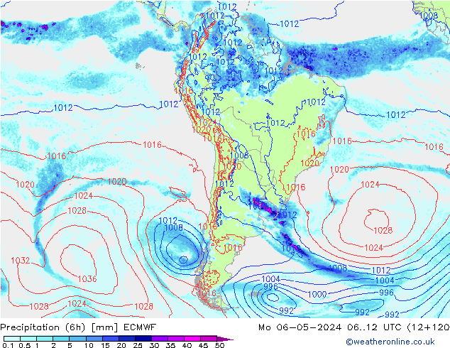 Z500/Yağmur (+YB)/Z850 ECMWF Pzt 06.05.2024 12 UTC