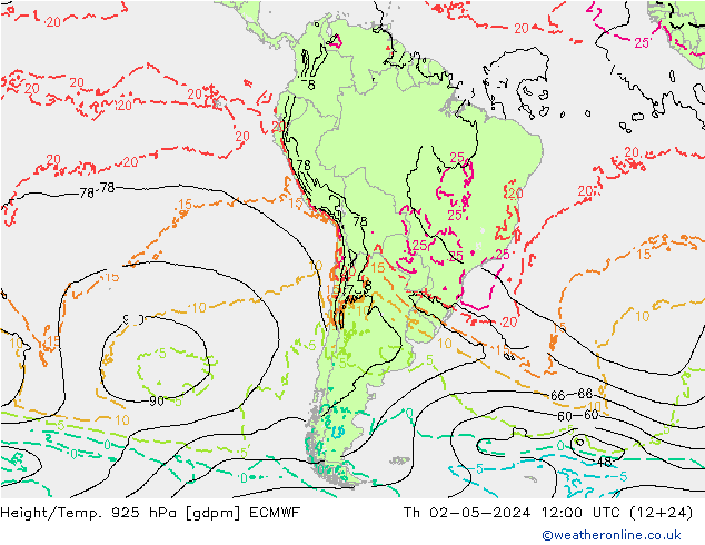 Height/Temp. 925 hPa ECMWF Th 02.05.2024 12 UTC