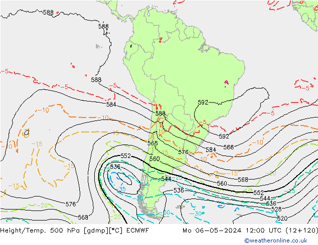 Z500/Rain (+SLP)/Z850 ECMWF Mo 06.05.2024 12 UTC