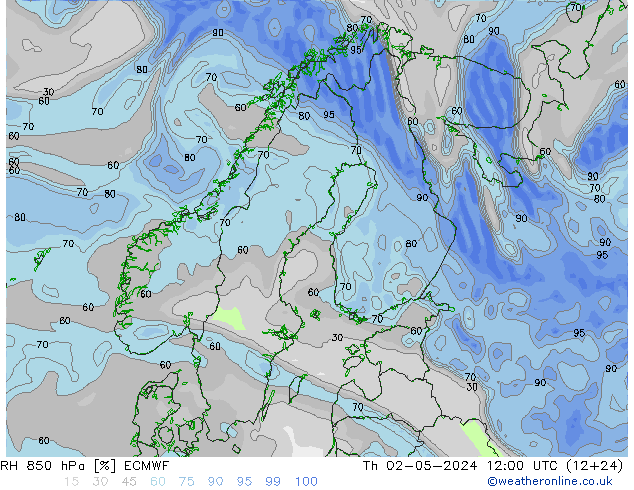 RH 850 hPa ECMWF Th 02.05.2024 12 UTC