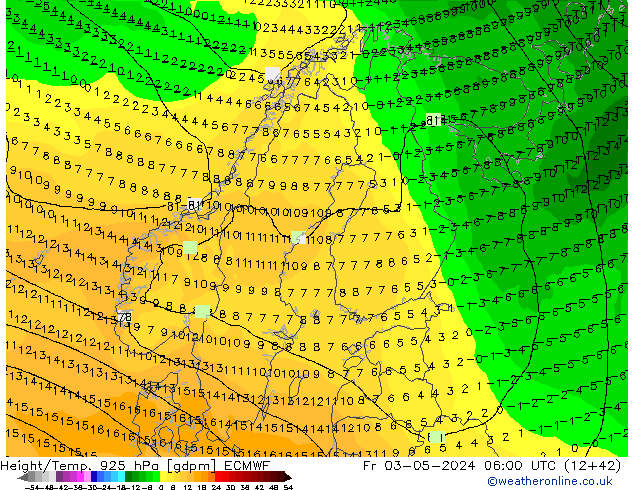 Height/Temp. 925 hPa ECMWF Fr 03.05.2024 06 UTC