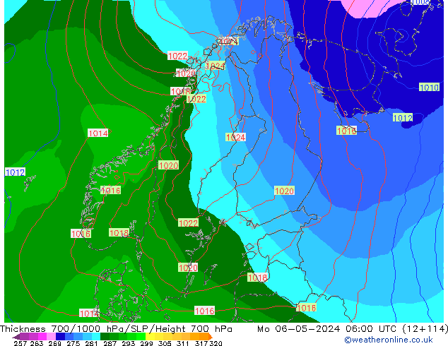 Thck 700-1000 hPa ECMWF Mo 06.05.2024 06 UTC