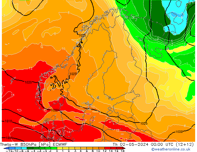 Theta-W 850hPa ECMWF Do 02.05.2024 00 UTC