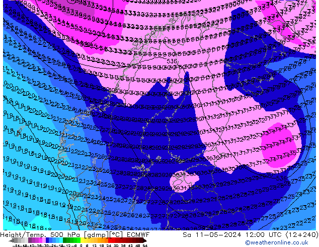 Hoogte/Temp. 500 hPa ECMWF za 11.05.2024 12 UTC