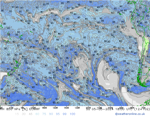 RH 850 гПа ECMWF Вс 05.05.2024 18 UTC