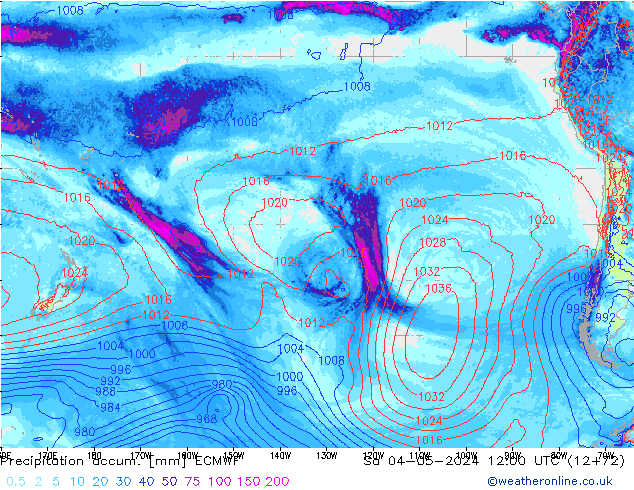 Precipitation accum. ECMWF sab 04.05.2024 12 UTC