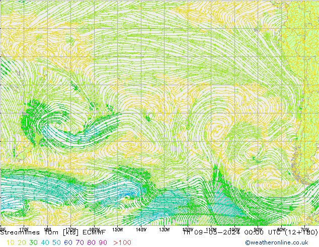 Linea di flusso 10m ECMWF gio 09.05.2024 00 UTC