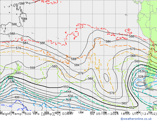 Z500/Rain (+SLP)/Z850 ECMWF Su 05.05.2024 18 UTC