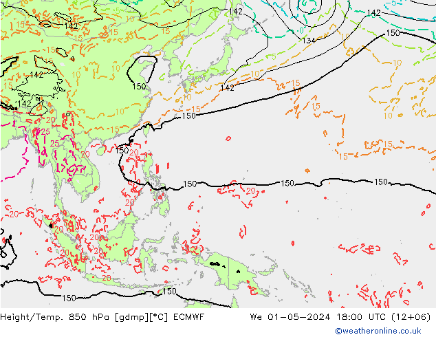 Z500/Yağmur (+YB)/Z850 ECMWF Çar 01.05.2024 18 UTC