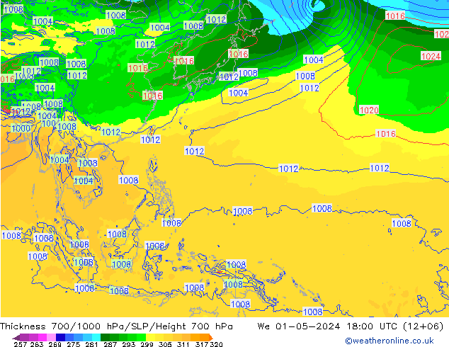 Dikte700-1000 hPa ECMWF wo 01.05.2024 18 UTC