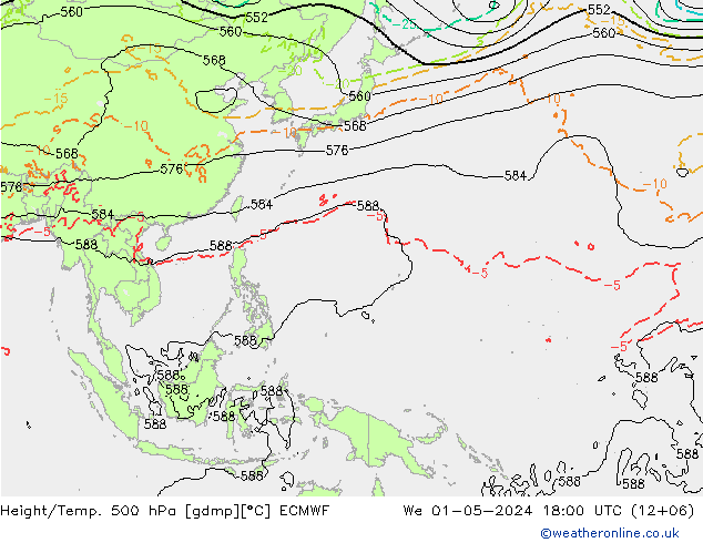 Z500/Yağmur (+YB)/Z850 ECMWF Çar 01.05.2024 18 UTC