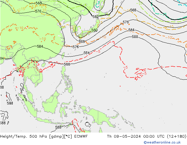 Z500/Rain (+SLP)/Z850 ECMWF Čt 09.05.2024 00 UTC