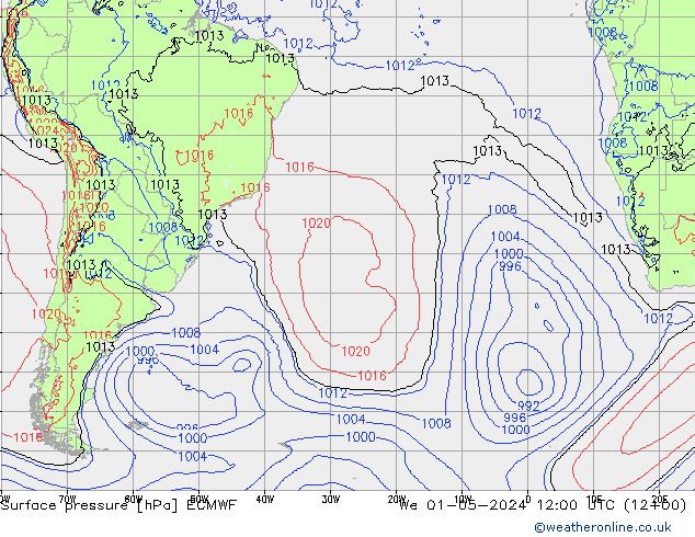 Luchtdruk (Grond) ECMWF wo 01.05.2024 12 UTC