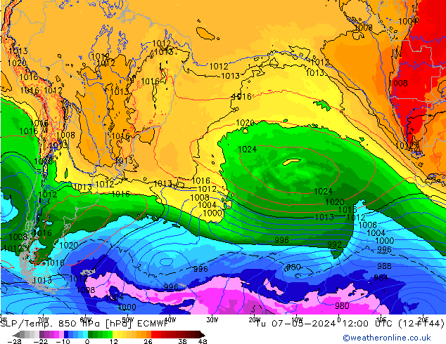 850 hPa Yer Bas./Sıc ECMWF Sa 07.05.2024 12 UTC