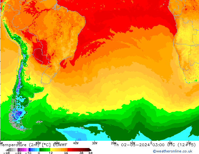 Temperature (2m) ECMWF Th 02.05.2024 03 UTC