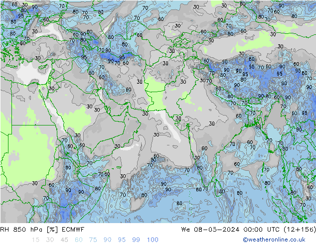 850 hPa Nispi Nem ECMWF Çar 08.05.2024 00 UTC