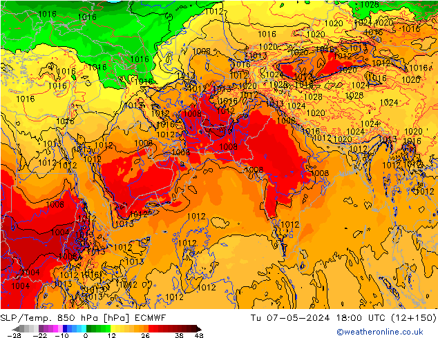 SLP/Temp. 850 hPa ECMWF Tu 07.05.2024 18 UTC