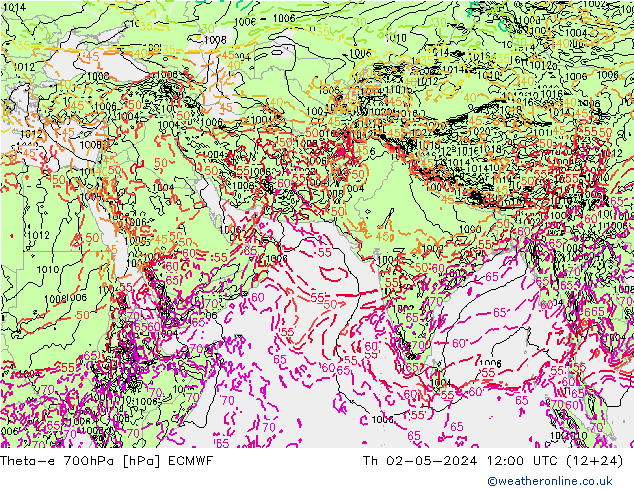 Theta-e 700гПа ECMWF чт 02.05.2024 12 UTC