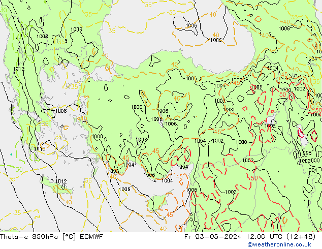 Theta-e 850hPa ECMWF Cu 03.05.2024 12 UTC