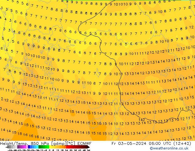 Height/Temp. 850 hPa ECMWF Fr 03.05.2024 06 UTC