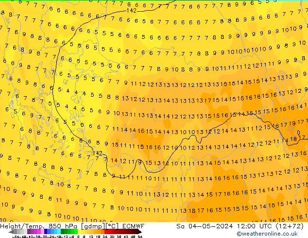 Height/Temp. 850 hPa ECMWF Sa 04.05.2024 12 UTC