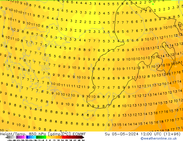 Z500/Rain (+SLP)/Z850 ECMWF Вс 05.05.2024 12 UTC