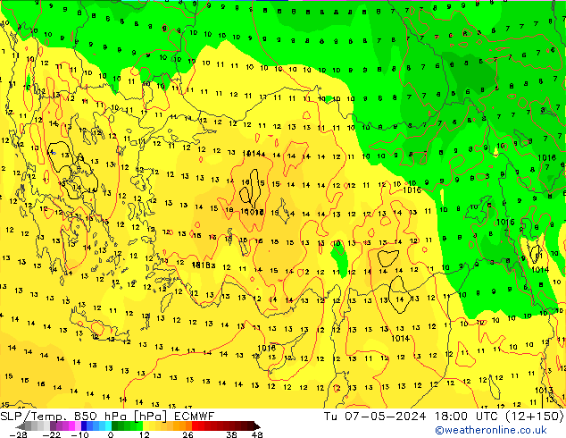 SLP/Temp. 850 hPa ECMWF  07.05.2024 18 UTC