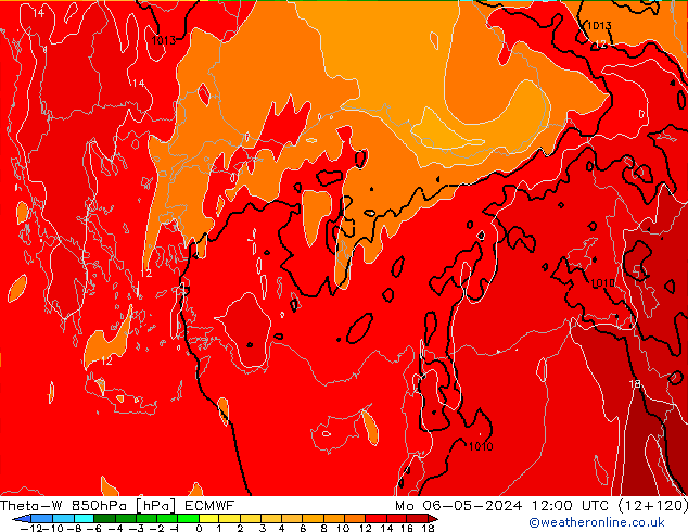 Theta-W 850гПа ECMWF пн 06.05.2024 12 UTC