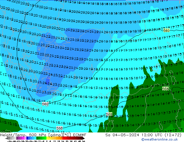 Hoogte/Temp. 500 hPa ECMWF za 04.05.2024 12 UTC