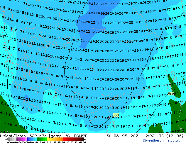 Z500/Rain (+SLP)/Z850 ECMWF Вс 05.05.2024 12 UTC