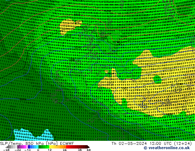 SLP/Temp. 850 hPa ECMWF Do 02.05.2024 12 UTC