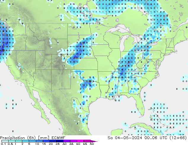 осадки (6h) ECMWF сб 04.05.2024 06 UTC