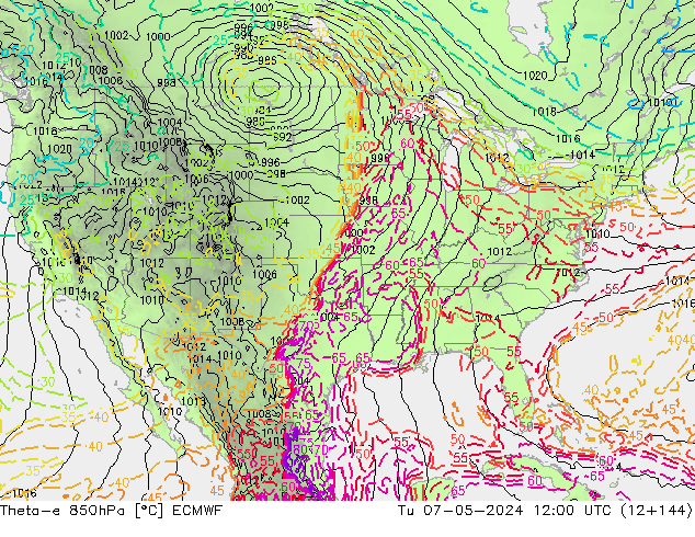 Theta-e 850гПа ECMWF вт 07.05.2024 12 UTC