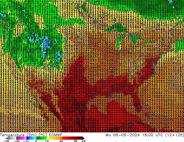 Temperatuurkaart (2m) ECMWF ma 06.05.2024 18 UTC