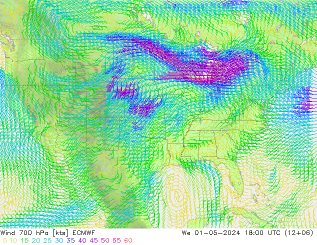 Wind 700 hPa ECMWF Mi 01.05.2024 18 UTC