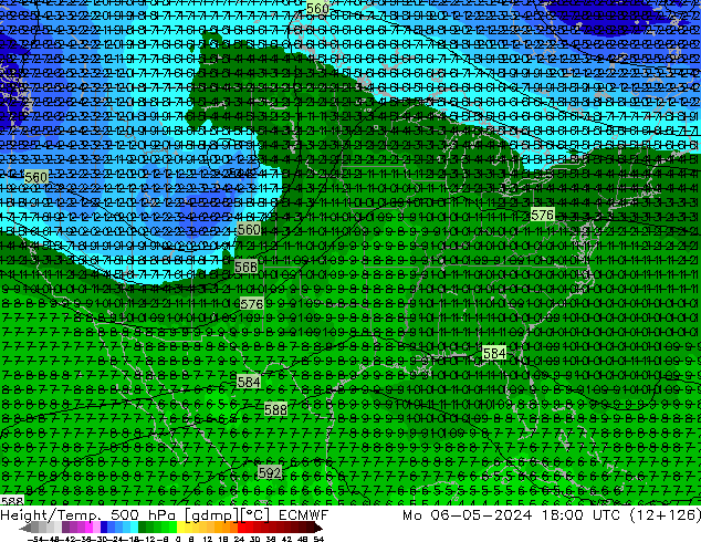 Height/Temp. 500 гПа ECMWF пн 06.05.2024 18 UTC