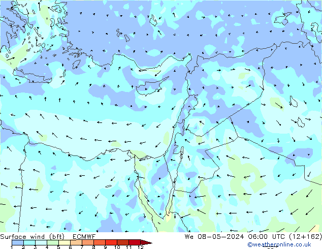 Surface wind (bft) ECMWF We 08.05.2024 06 UTC