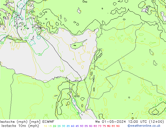 Isotachs (mph) ECMWF St 01.05.2024 12 UTC