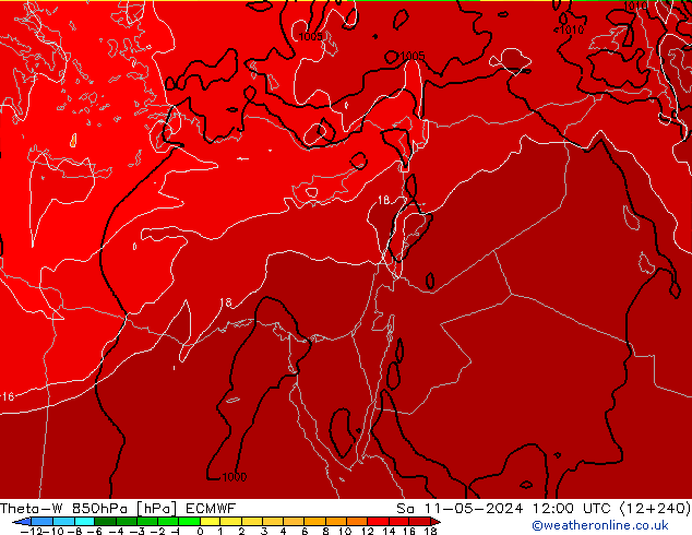 Theta-W 850hPa ECMWF sáb 11.05.2024 12 UTC