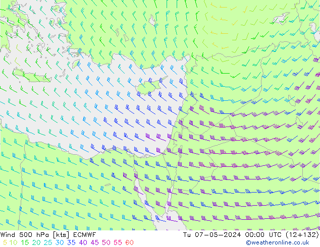 Wind 500 hPa ECMWF di 07.05.2024 00 UTC