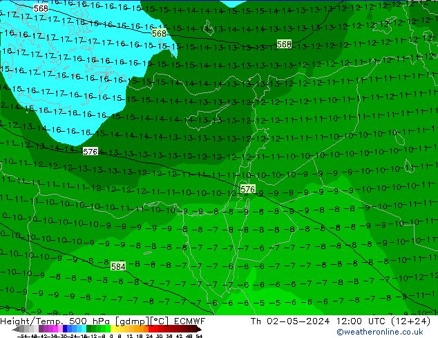 Z500/Rain (+SLP)/Z850 ECMWF jue 02.05.2024 12 UTC