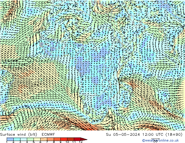 Surface wind (bft) ECMWF Su 05.05.2024 12 UTC