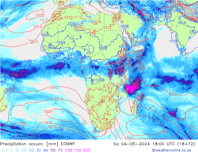 Precipitation accum. ECMWF Sa 04.05.2024 18 UTC