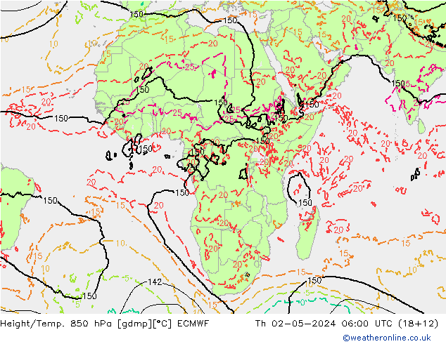 Height/Temp. 850 hPa ECMWF Th 02.05.2024 06 UTC