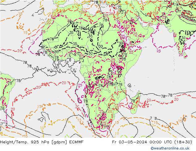 Geop./Temp. 925 hPa ECMWF vie 03.05.2024 00 UTC