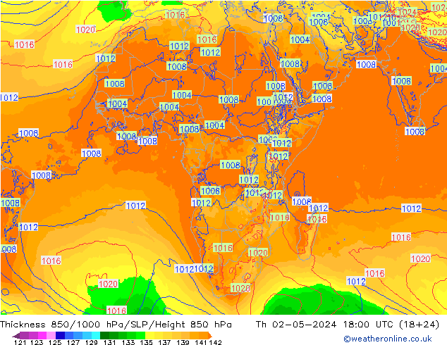 Thck 850-1000 hPa ECMWF Čt 02.05.2024 18 UTC